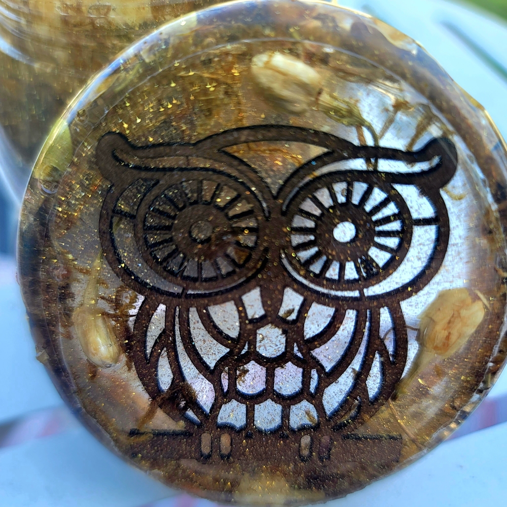 Gold and Silver Owl Resin Jar